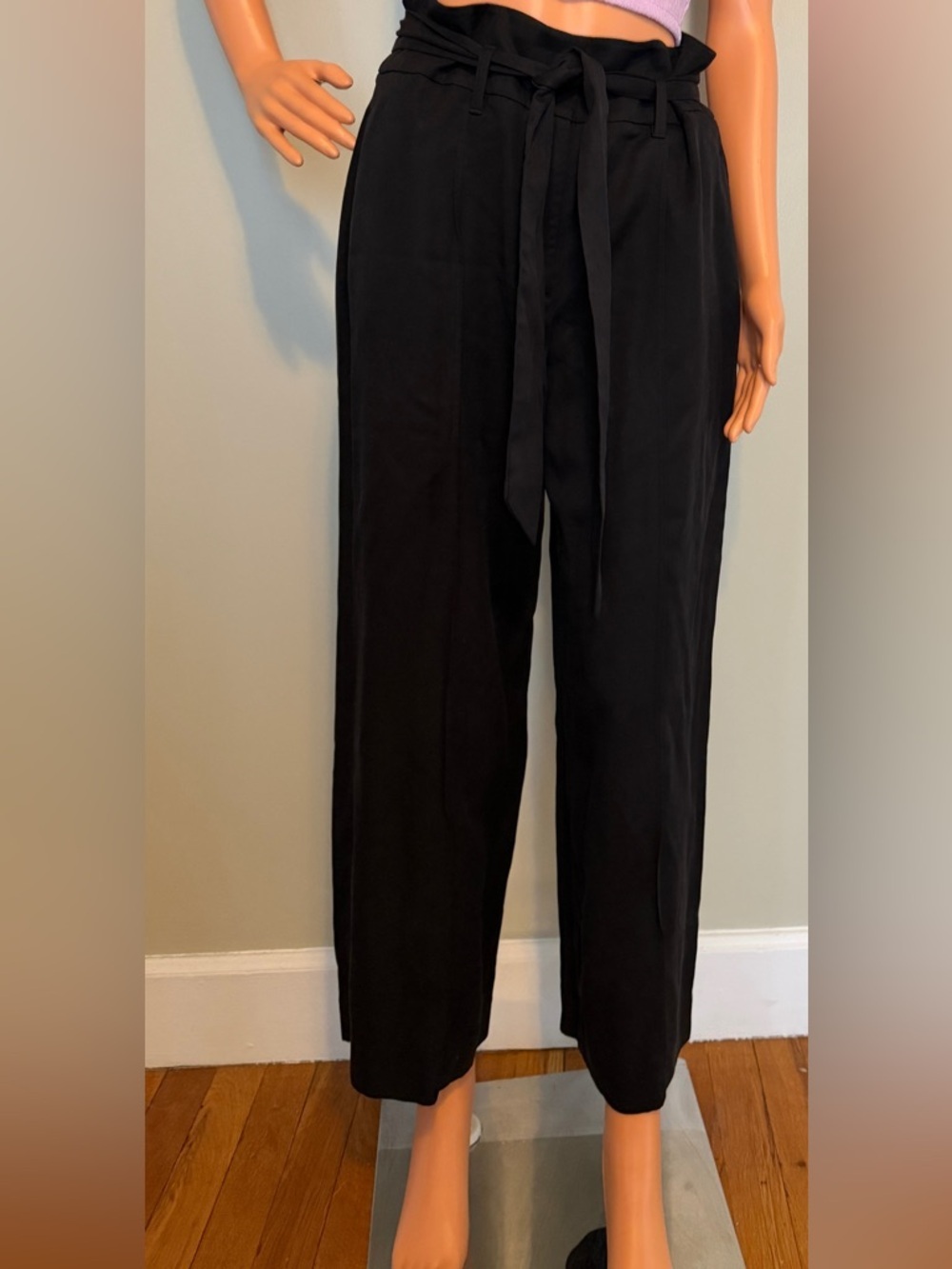 Black High-Waist Tie-Waist Trousers - Picture 2 of 6